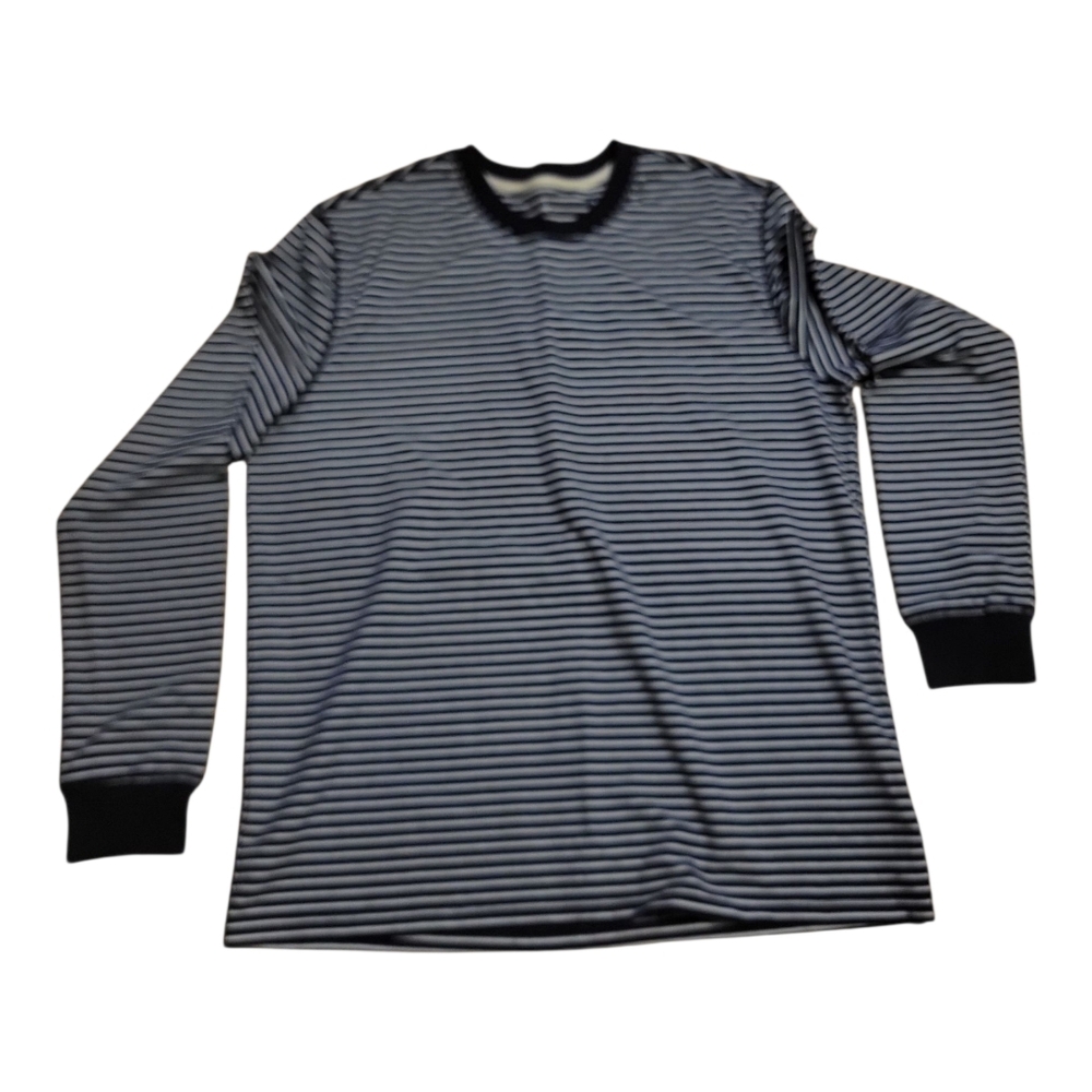 Men's Black and White Striped Long Sleeve Shirt